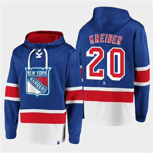 Men's New York Rangers #20 Chris Kreider Royal All Stitched Sweatshirt Hoodie